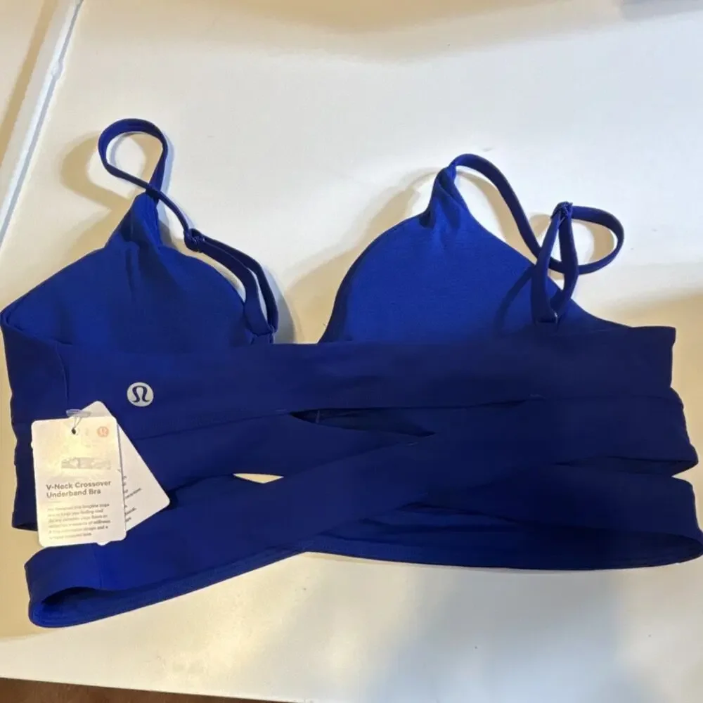 lululemon V-Neck Crossover Underband Sports Bra Wireless Pullover 10 C Blue